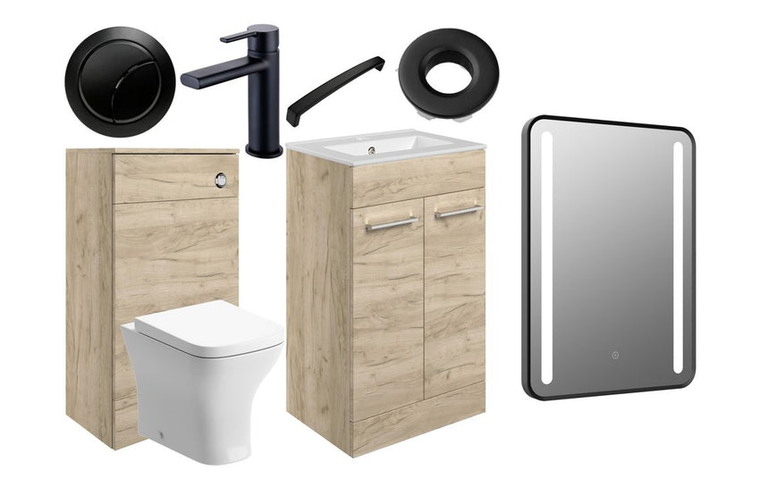 Bradford 510mm F/S Furniture Pack - Oak w/Black Finishes
