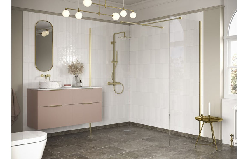 kilo 500mm Wetroom Side Panel & Arm - Brushed Brass