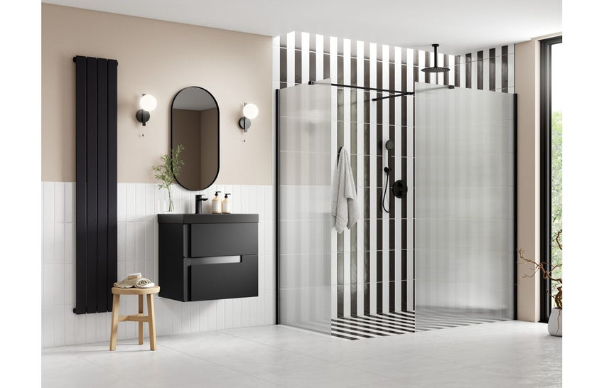 kilo 800mm Fluted Wetroom Panel & Side Panel Arm - Black